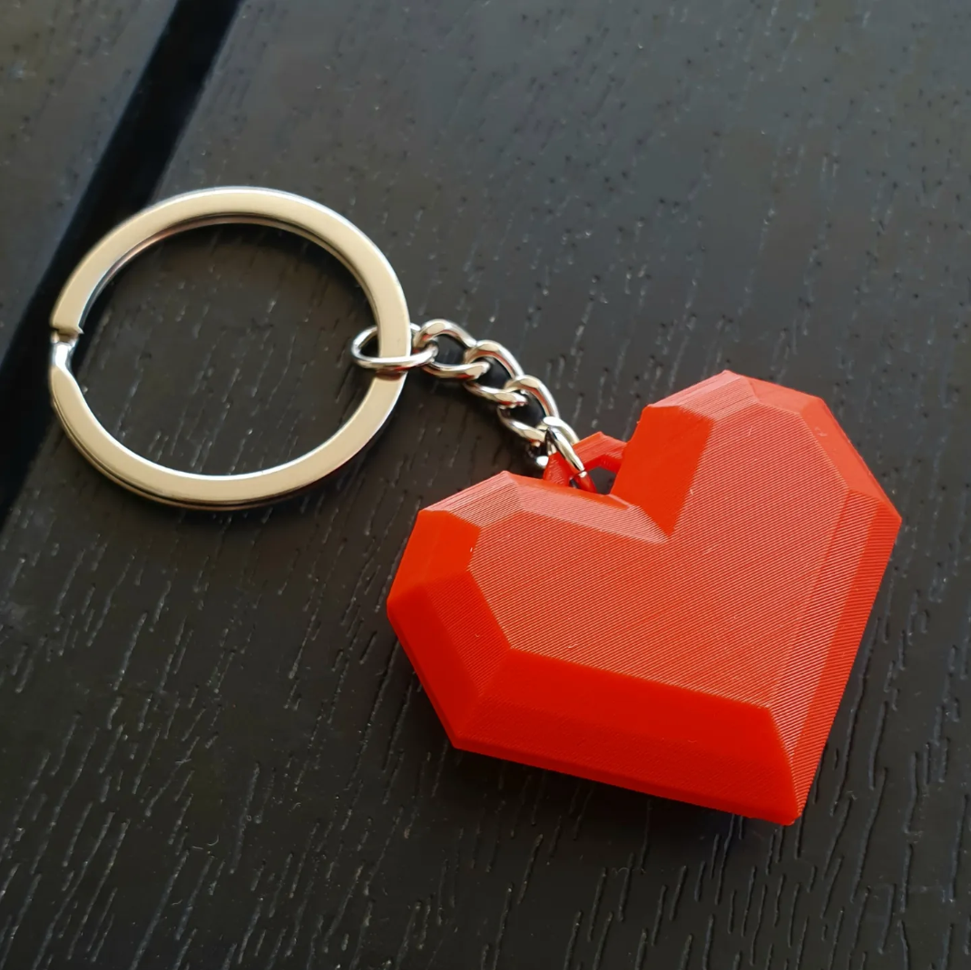 Low Poly Geometric Heart Keychain | Red Bag Charm Gift